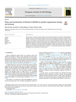 Roles and Mechanisms of Kinesin-6 KIF20A in Spindle Organization During Cell Division T ⁎ Wen-Da Wu, Kai-Wei Yu, Ning Zhong, Yu Xiao, Zhen-Yu She