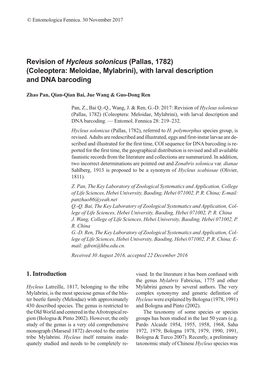 Revision of Hycleus Solonicus (Pallas, 1782) (Coleoptera: Meloidae, Mylabrini), with Larval Description and DNA Barcoding