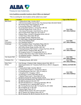 List of Publicly Accessible Locations Where E-Bins Are Deployed*