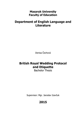 Department of English Language and Literature British Royal Wedding