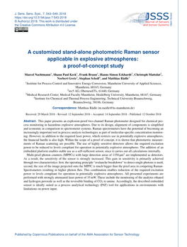 A Customized Stand-Alone Photometric Raman Sensor Applicable in Explosive Atmospheres: a Proof-Of-Concept Study