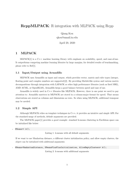 Rcppmlpack: R Integration with MLPACK Using Rcpp