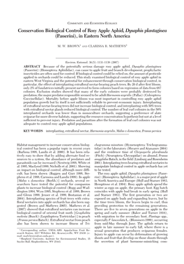 Conservation Biological Control of Rosy Apple Aphid, Dysaphis Plantaginea (Passerini), in Eastern North America