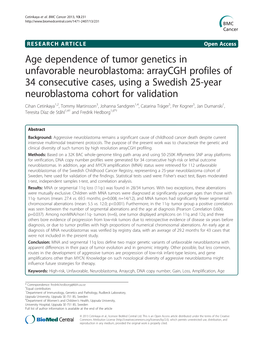 Age Dependence of Tumor Genetics in Unfavorable
