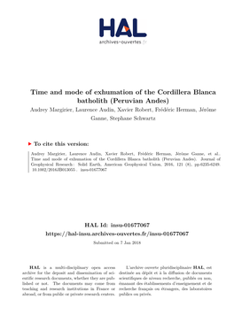 Time and Mode of Exhumation of the Cordillera Blanca Batholith