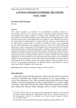 Latvian–Finnish Economic Relations 1918–19401