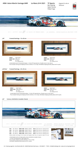 Aston Martin Vantage AMR Le Mans 24 H 2021 TF Sports Original 25 X 64 Cm Ben Keating 790 Euros Dylan Pereira Felipe Fraga Copyright Uli Ehret