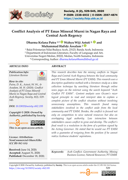 Conflict Analysis of PT Emas Mineral Murni in Nagan Raya and Central Aceh Regency