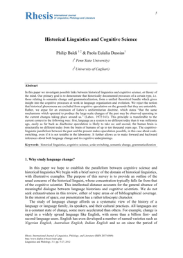Historical Linguistics and Cognitive Science
