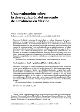 Una Evaluación Sobre La Desregulación Del Mercado De Aerolíneas En México