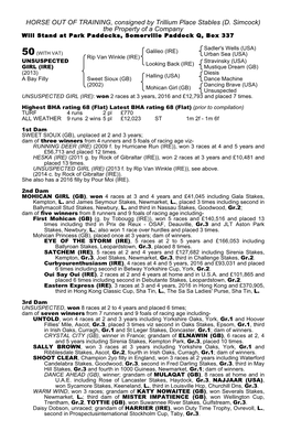 HORSE out of TRAINING, Consigned by Trillium Place Stables (D