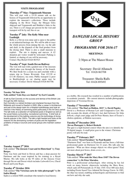 Dawlish Local History Group Programme for 2016-17