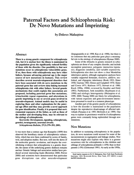 Paternal Factors and Schizophrenia Risk: De Novo Mutations and Imprinting