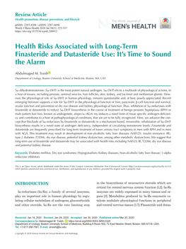 Health Risks Associated with Long-Term Finasteride and Dutasteride Use: It’S Time to Sound the Alarm