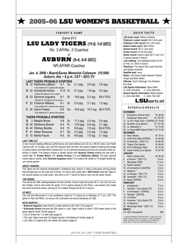 LSU LADY TIGERS (11-0, 1-0 SEC) Auburn Head Coach: Nell Fortner School Record: 25-17 (2Nd Year) No
