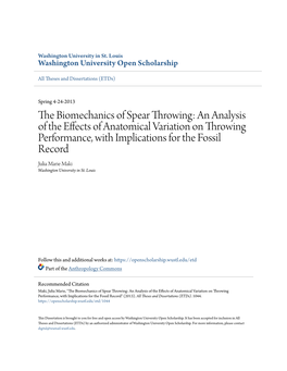 The Biomechanics of Spear Throwing: an Analysis of the Effects of Anatomical Variation on Throwing Performance, with Implications for the Fossil Record