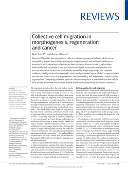 Collective Cell Migration in Morphogenesis, Regeneration and Cancer