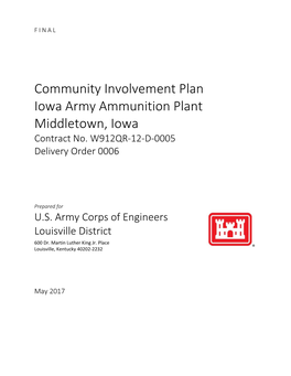 Community Involvement Plan Iowa Army Ammunition Plant Middletown, Iowa Contract No