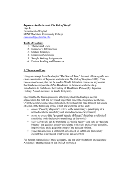 Japanese Aesthetics and the Tale of Genji Liya Li Department of English SUNY/Rockland Community College Exeasmail@Columbia.Edu T