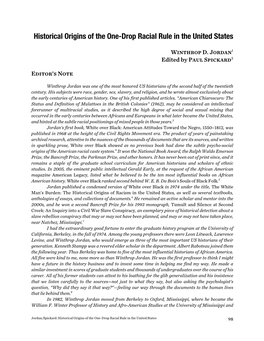 Historical Origins of the One-Drop Racial Rule in the United States