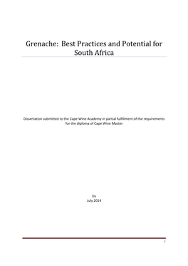 Grenache: Best Practices and Potential for South Africa