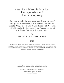 American Materia Medica, Therapeutics and Pharmacognosy