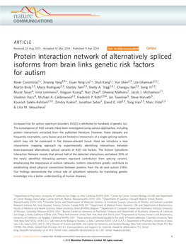 Protein Interaction Network of Alternatively Spliced Isoforms from Brain Links Genetic Risk Factors for Autism