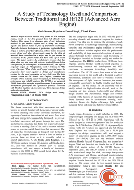 A Study of Technology Used and Comparison Between Traditional and Hf120 (Advanced Aero Engine)