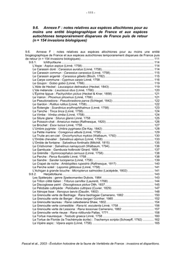 9.6. Annexe F : Notes Relatives Aux Espèces Allochtones Pour Au Moins