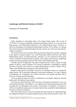 Landscape and Floristic Features of Sicily* Francesco M. Raimondo