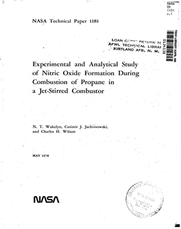 Experimental and Analytical Study of Nitric Oxide Formation During Combustion of Propane in a Jet-Stirred Combustor