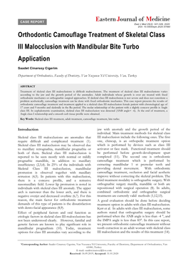 Orthodontic Camouflage Treatment of Skeletal Class III Malocclusion with Mandibular Bite Turbo Application