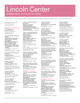 August 2012 Calendar of Events