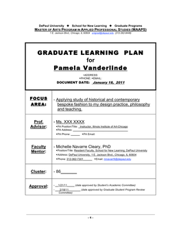 GRADUATE LEARNING PLAN for Pamela Vanderlinde