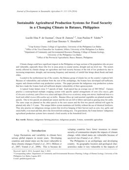 Sustainable Agricultural Production Systems for Food Security in a Changing Climate in Batanes, Philippines