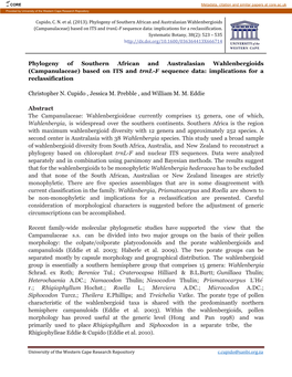 Campanulaceae) Based on ITS and Tranl-F Sequence Data: Implications for a Reclassification