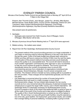 Annual Parish Meeting Minutes April 2015