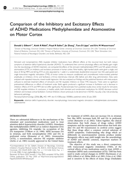 Comparison of the Inhibitory and Excitatory Effects of ADHD Medications Methylphenidate and Atomoxetine on Motor Cortex