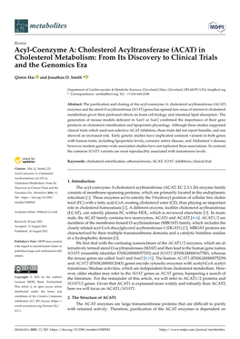 ACAT) in Cholesterol Metabolism: from Its Discovery to Clinical Trials and the Genomics Era