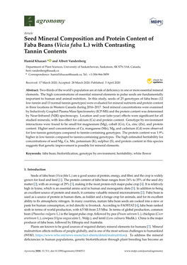 Seed Mineral Composition and Protein Content of Faba Beans (Vicia Faba L.) with Contrasting Tannin Contents