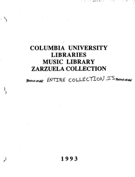 Columbia University Libraries Music Library Zarzuela Collection