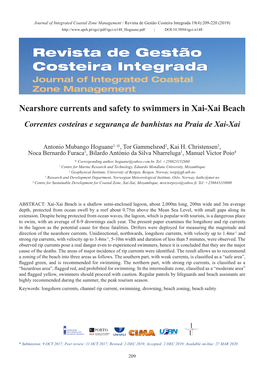 Nearshore Currents and Safety to Swimmers in Xai-Xai Beach Correntes Costeiras E Segurança De Banhistas Na Praia De Xai-Xai