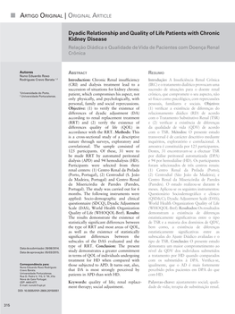 Dyadic Relationship and Quality of Life Patients with Chronic Kidney Disease Relação Diádica E Qualidade De Vida De Pacientes Com Doença Renal Crônica