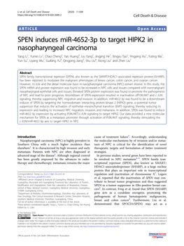 SPEN Induces Mir-4652-3P to Target HIPK2 in Nasopharyngeal Carcinoma