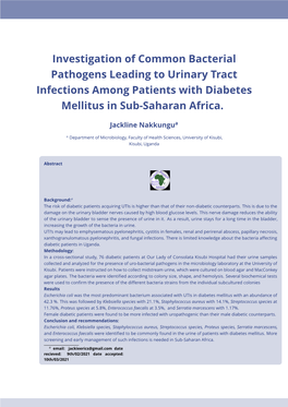Investigation of Common Bacterial Pathogens Leading to Urinary Tract Infections Among Patients with Diabetes Mellitus in Sub-Saharan Africa