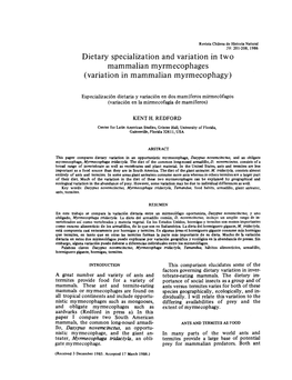 Dietary Specialization and Variation in Two Mammalian Myrmecophages (Variation in Mammalian Myrmecophagy)