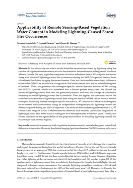 Applicability of Remote Sensing-Based Vegetation Water Content in Modeling Lightning-Caused Forest Fire Occurrences