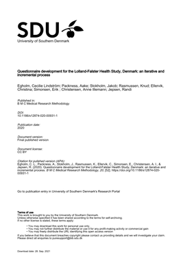 Questionnaire Development for the Lolland-Falster Health Study, Denmark: an Iterative and Incremental Process