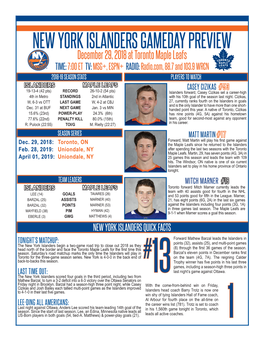 New York Islanders Gameday Preview