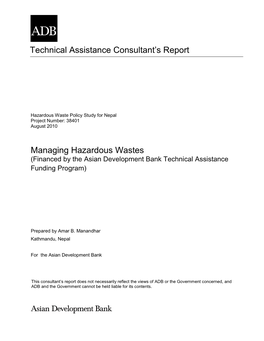 Hazardous Waste Policy Study for Nepal Project Number: 38401 August 2010